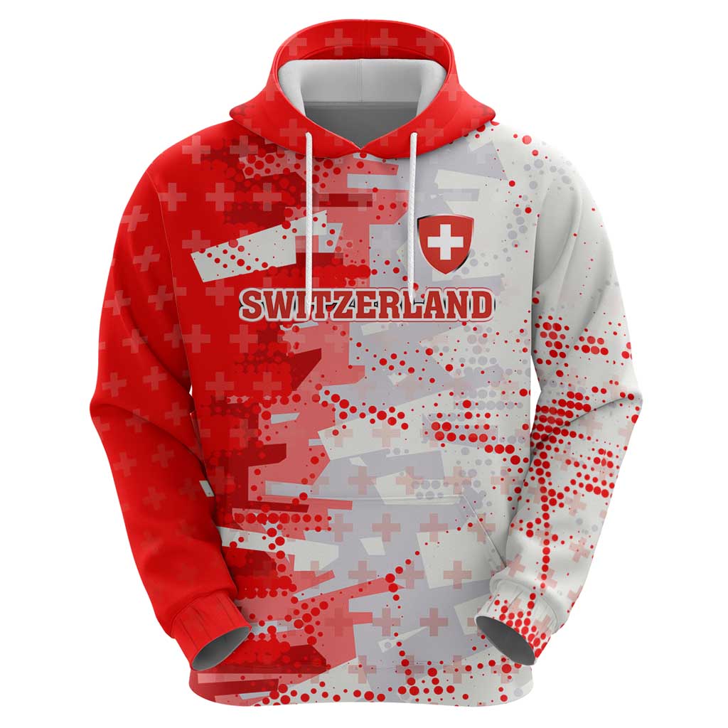 Switzerland Flag Hoodie with Camo Red White Sportswear with Swiss Cross Shield - Wonder Print Shop