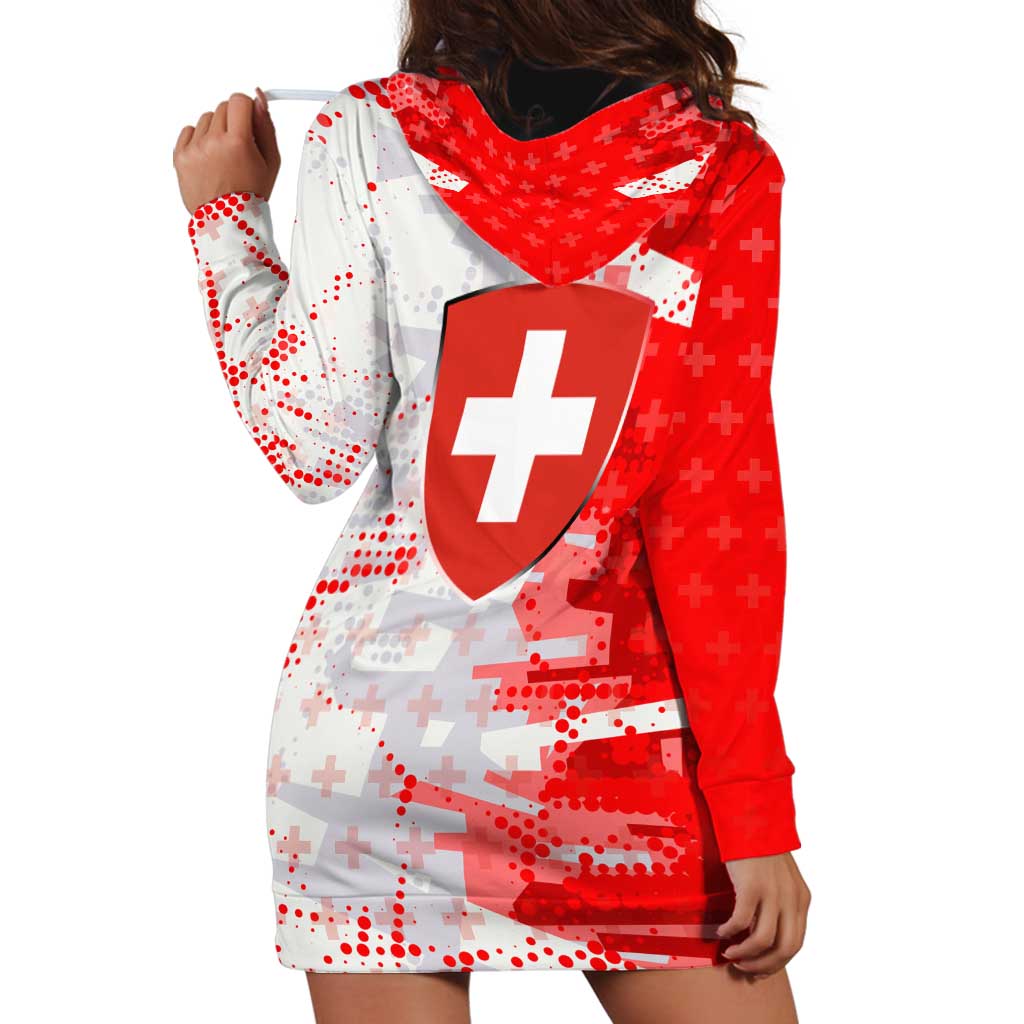 Switzerland Flag Hoodie Dress with Camo Red White Sportswear with Swiss Cross Shield - Wonder Print Shop