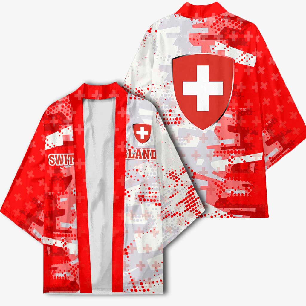 Switzerland Flag Kimono with Camo Red White Sportswear with Swiss Cross Shield - Wonder Print Shop