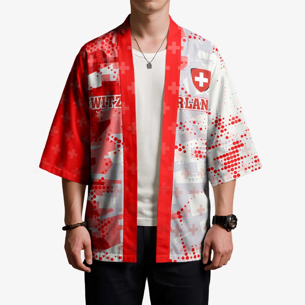 Switzerland Flag Kimono with Camo Red White Sportswear with Swiss Cross Shield - Wonder Print Shop