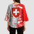 Switzerland Flag Kimono Sleeve Blouse with Camo Red White Sportswear with Swiss Cross Shield - Wonder Print Shop