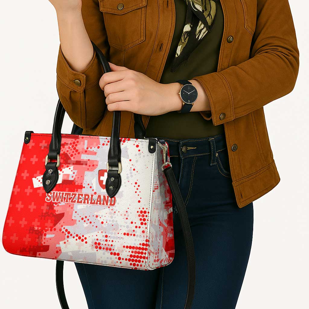 Switzerland Flag Leather Bag with Camo Red White Sportswear with Swiss Cross Shield - Wonder Print Shop
