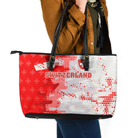 Switzerland Flag Leather Tote Bag with Camo Red White Sportswear with Swiss Cross Shield - Wonder Print Shop