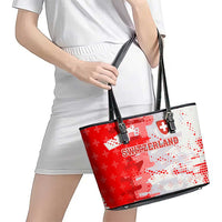 Switzerland Flag Leather Tote Bag with Camo Red White Sportswear with Swiss Cross Shield - Wonder Print Shop