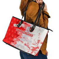 Switzerland Flag Leather Tote Bag with Camo Red White Sportswear with Swiss Cross Shield - Wonder Print Shop