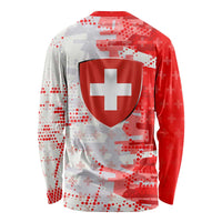 Switzerland Flag Long Sleeve Shirt with Camo Red White Sportswear with Swiss Cross Shield - Wonder Print Shop