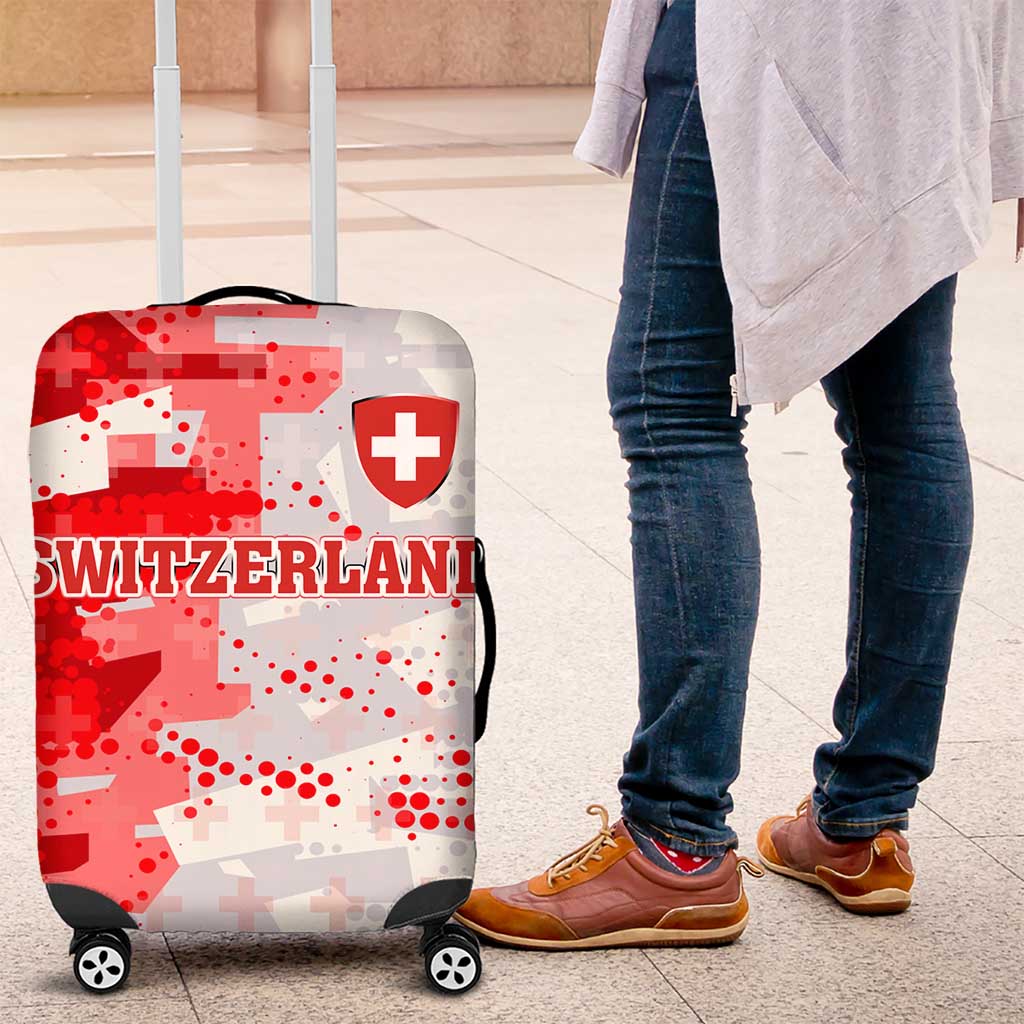 Switzerland Flag Luggage Cover with Camo Red White Sportswear with Swiss Cross Shield - Wonder Print Shop