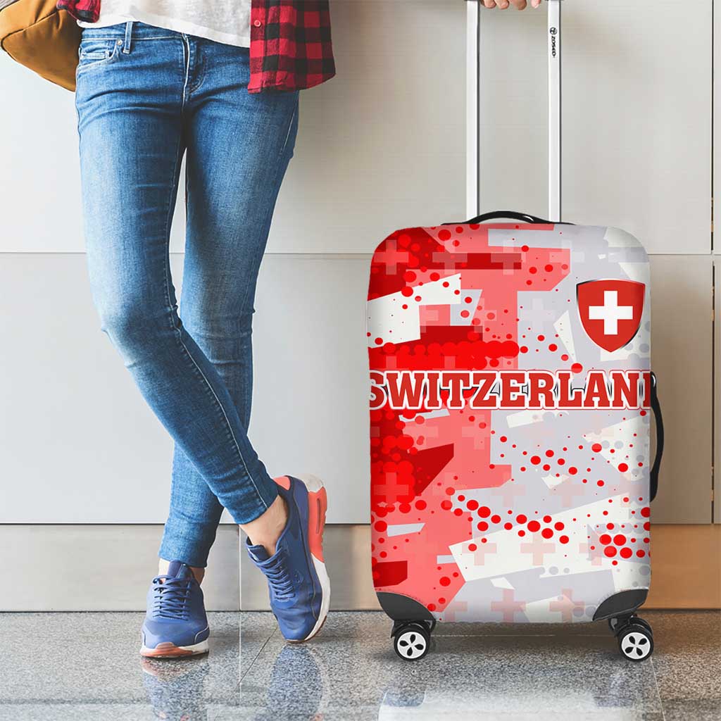 Switzerland Flag Luggage Cover with Camo Red White Sportswear with Swiss Cross Shield - Wonder Print Shop