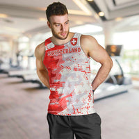 Switzerland Flag Men Tank Top with Camo Red White Sportswear with Swiss Cross Shield - Wonder Print Shop