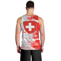 Switzerland Flag Men Tank Top with Camo Red White Sportswear with Swiss Cross Shield - Wonder Print Shop