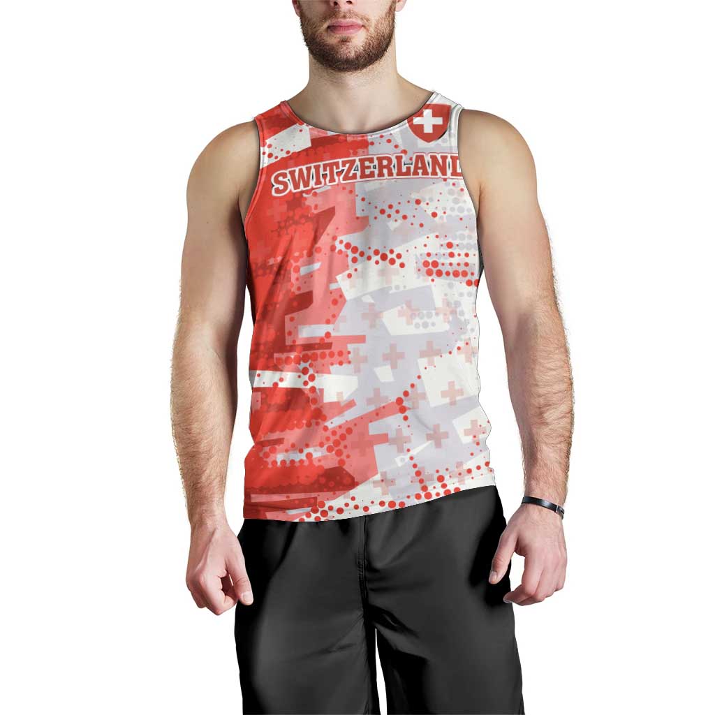 Switzerland Flag Men Tank Top with Camo Red White Sportswear with Swiss Cross Shield - Wonder Print Shop