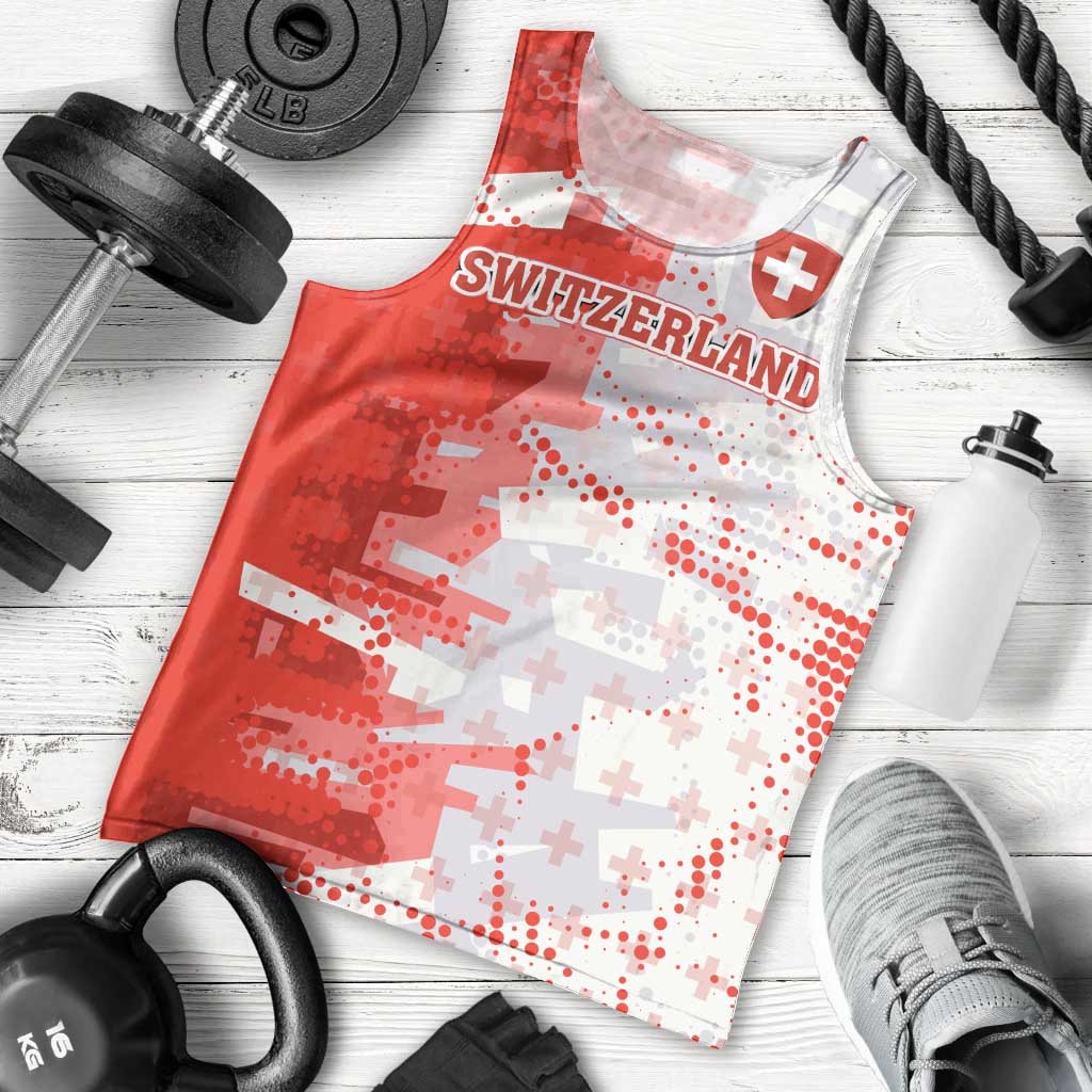 Switzerland Flag Men Tank Top with Camo Red White Sportswear with Swiss Cross Shield - Wonder Print Shop