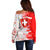 Switzerland Flag Off Shoulder Sweater with Camo Red White Sportswear with Swiss Cross Shield - Wonder Print Shop