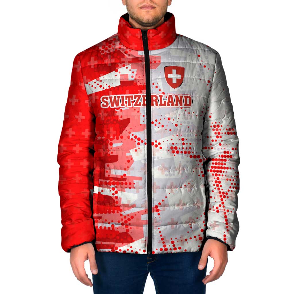 Switzerland Flag Padded Jacket with Camo Red White Sportswear with Swiss Cross Shield - Wonder Print Shop