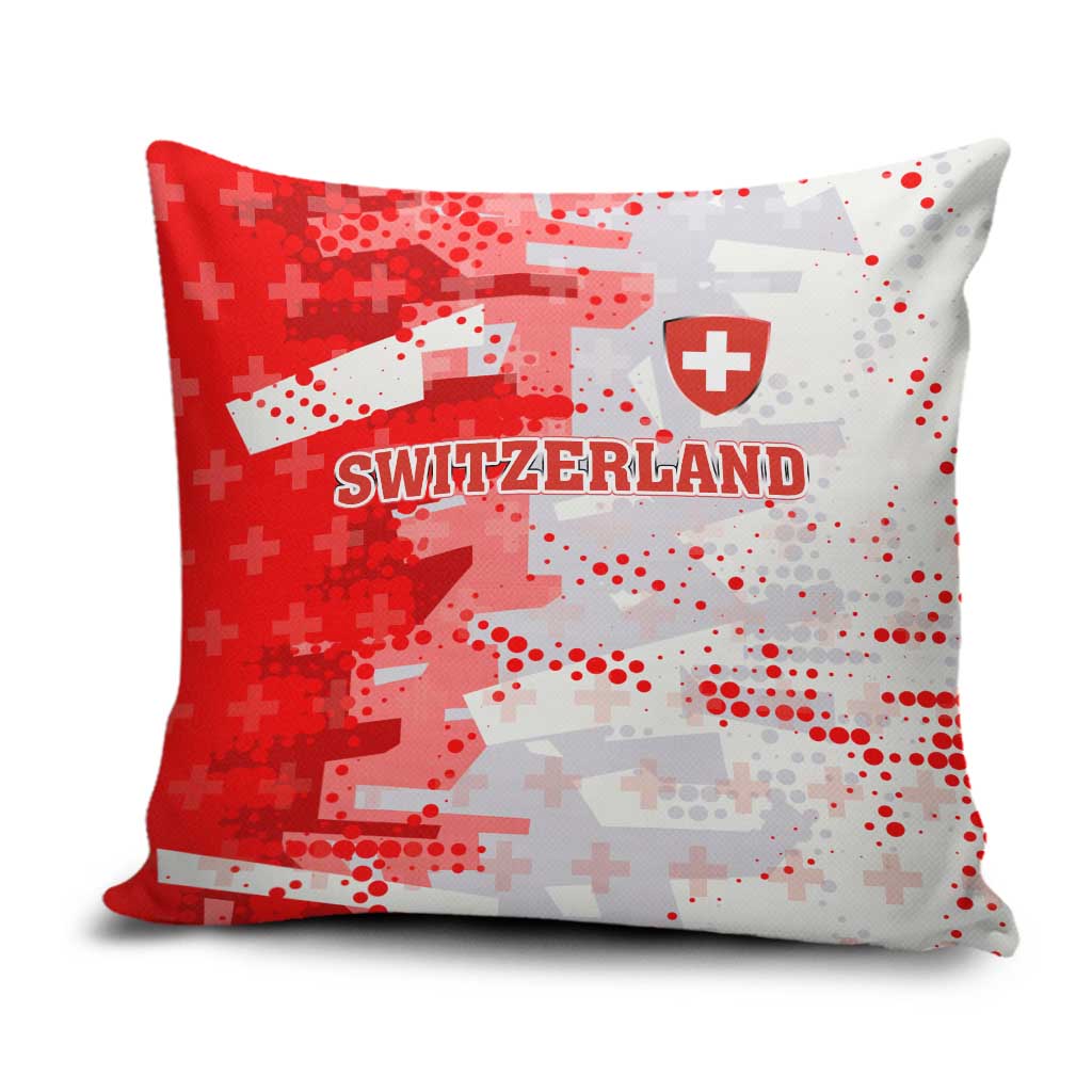 Switzerland Flag Pillow Cover with Camo Red White Sportswear with Swiss Cross Shield - Wonder Print Shop