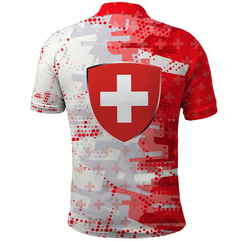 Switzerland Flag Polo Shirt with Camo Red White Sportswear with Swiss Cross Shield - Wonder Print Shop