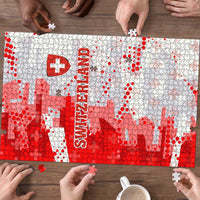 Switzerland Flag Puzzle with Camo Red White Sportswear with Swiss Cross Shield - Wonder Print Shop