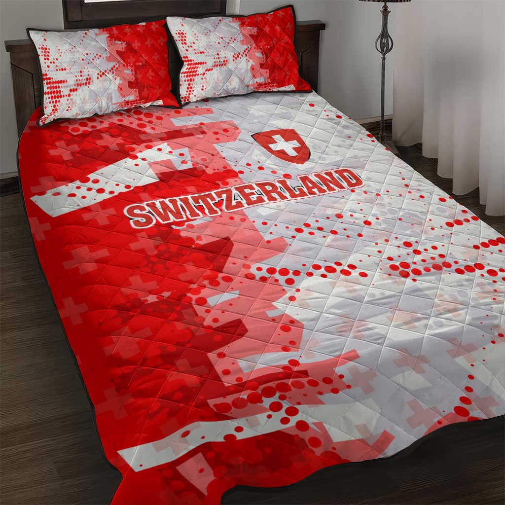 Switzerland Flag Quilt Bed Set with Camo Red White Sportswear with Swiss Cross Shield - Wonder Print Shop