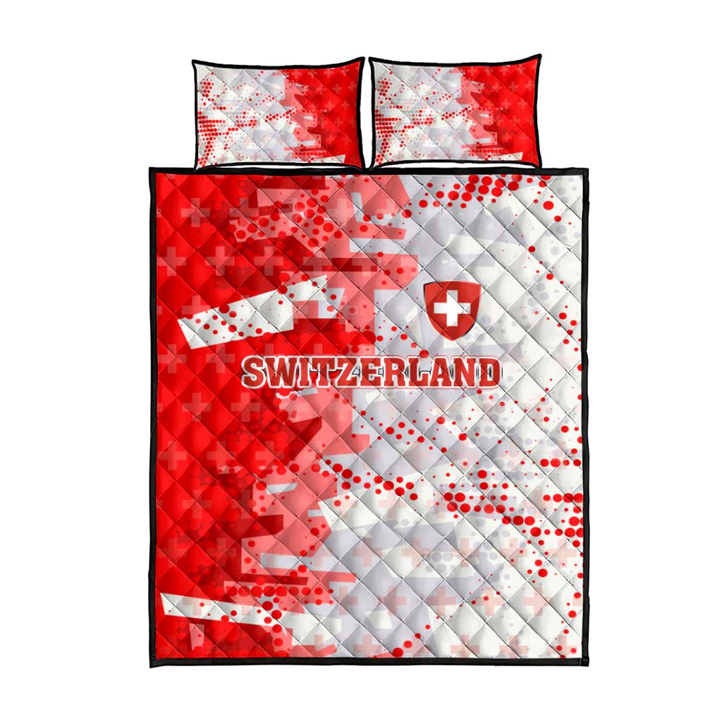 Switzerland Flag Quilt Bed Set with Camo Red White Sportswear with Swiss Cross Shield - Wonder Print Shop