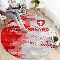 Switzerland Flag Round Carpet with Camo Red White Sportswear with Swiss Cross Shield - Wonder Print Shop