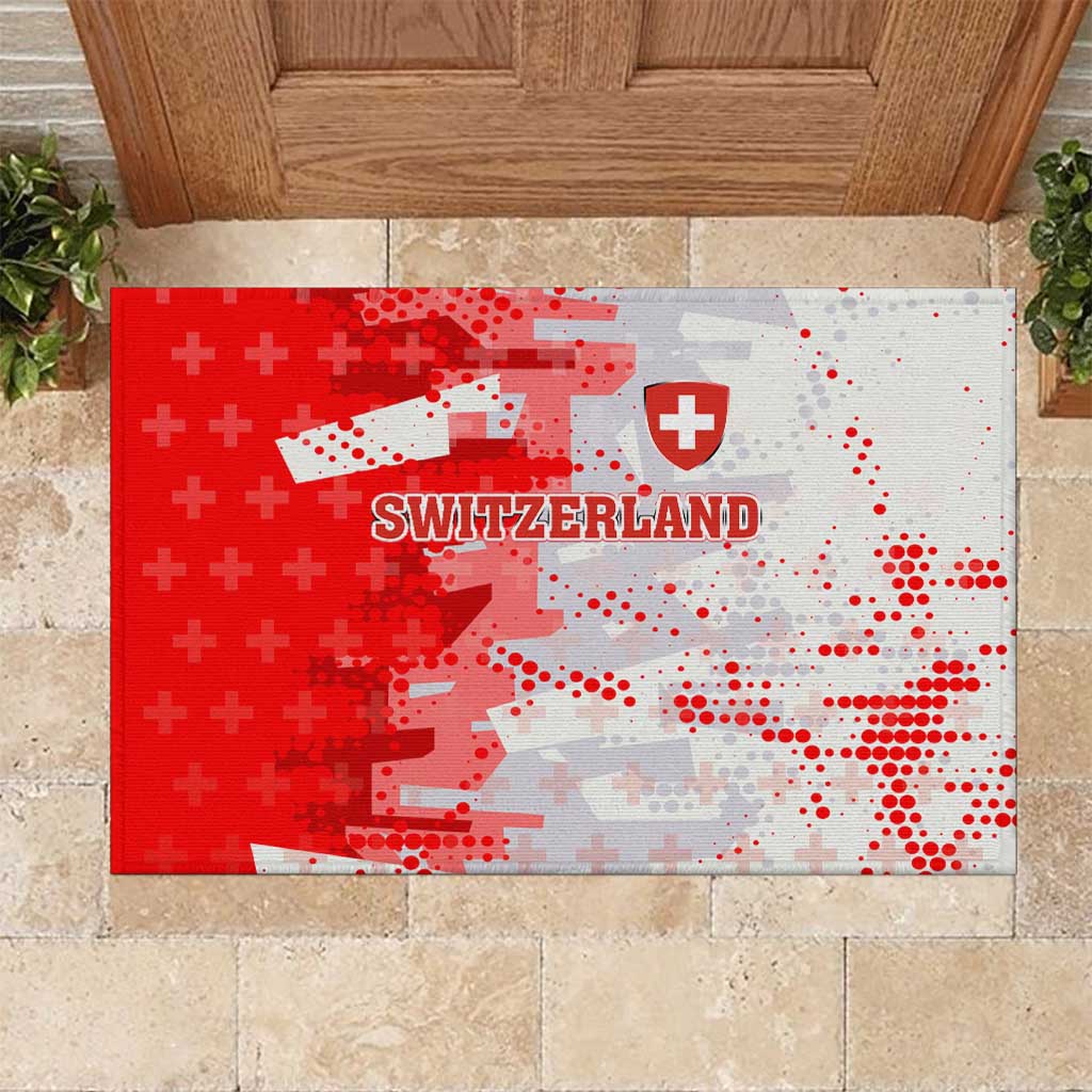 Switzerland Flag Rubber Doormat with Camo Red White Sportswear with Swiss Cross Shield - Wonder Print Shop
