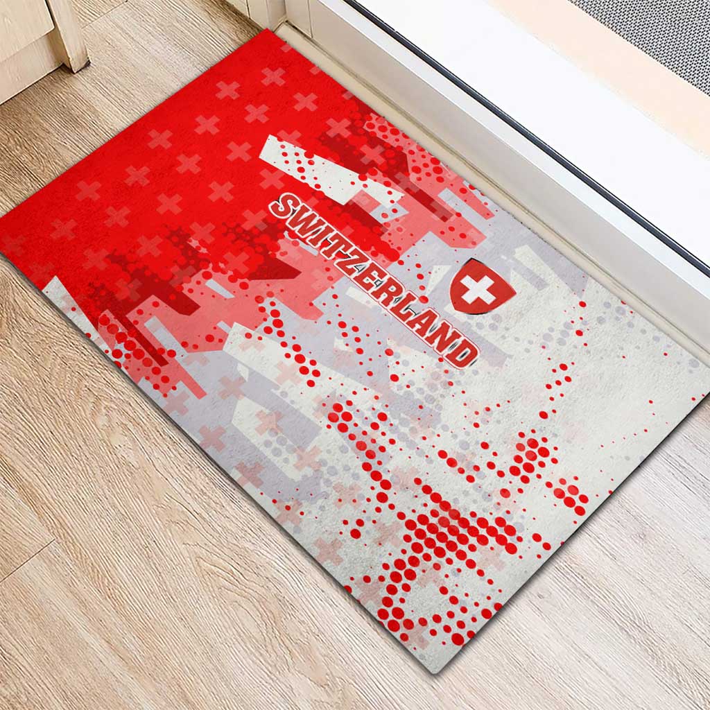 Switzerland Flag Rubber Doormat with Camo Red White Sportswear with Swiss Cross Shield - Wonder Print Shop