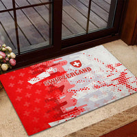 Switzerland Flag Rubber Doormat with Camo Red White Sportswear with Swiss Cross Shield - Wonder Print Shop