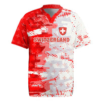 Switzerland Flag Rugby Jersey with Camo Red White Sportswear with Swiss Cross Shield - Wonder Print Shop