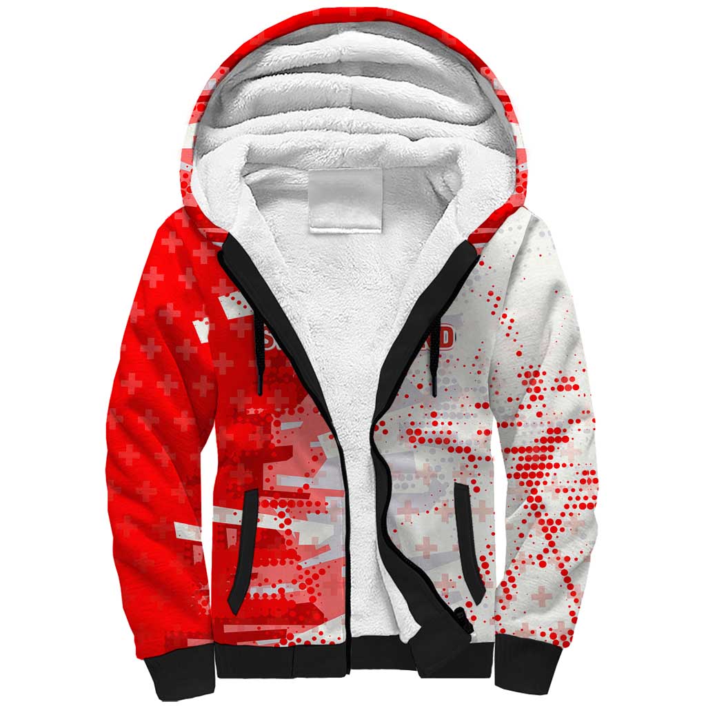 Switzerland Flag Sherpa Hoodie with Camo Red White Sportswear with Swiss Cross Shield - Wonder Print Shop