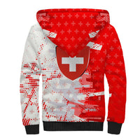 Switzerland Flag Sherpa Hoodie with Camo Red White Sportswear with Swiss Cross Shield - Wonder Print Shop