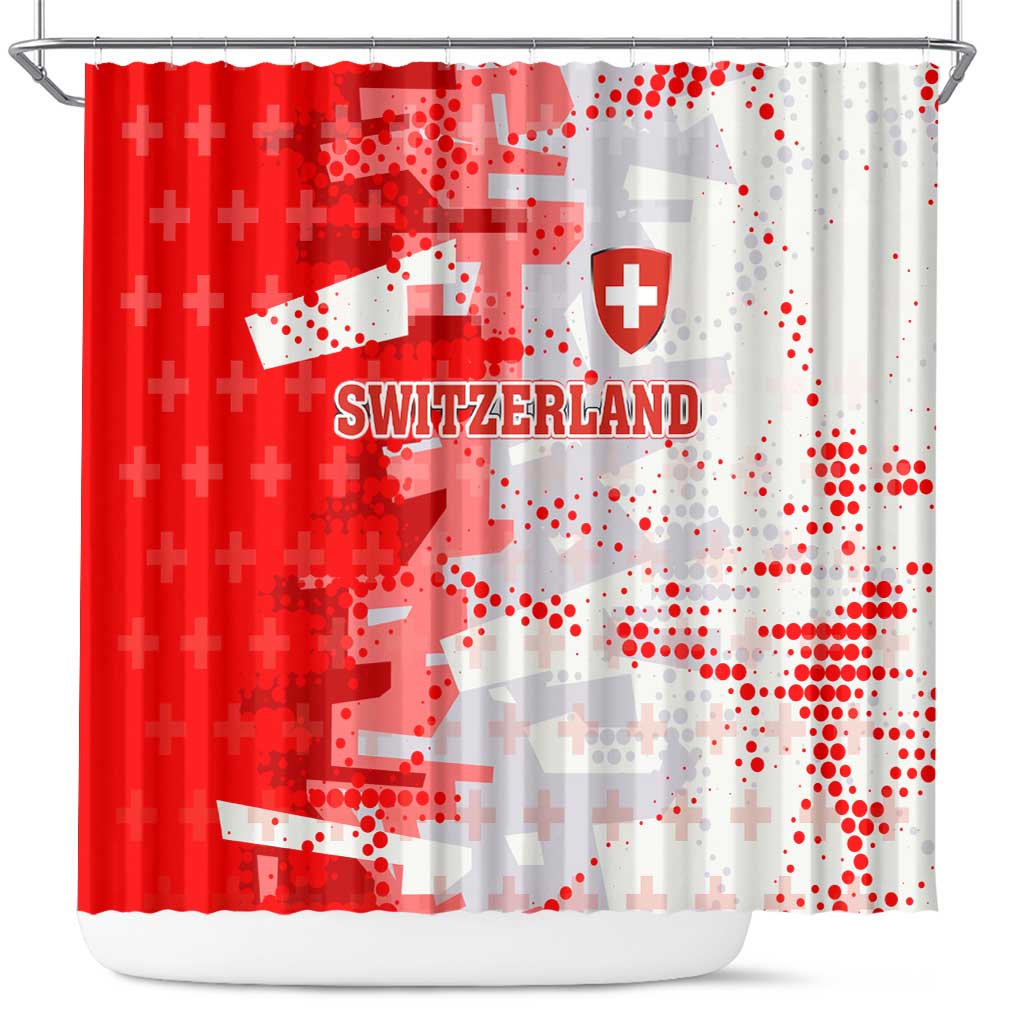 Switzerland Flag Shower Curtain with Camo Red White Sportswear with Swiss Cross Shield - Wonder Print Shop