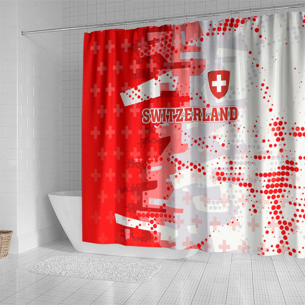 Switzerland Flag Shower Curtain with Camo Red White Sportswear with Swiss Cross Shield - Wonder Print Shop