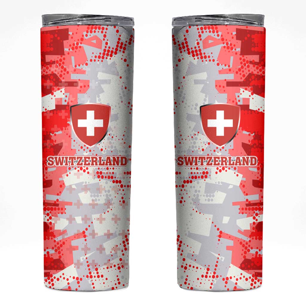 Switzerland Flag Skinny Tumbler with Camo Red White Sportswear with Swiss Cross Shield - Wonder Print Shop
