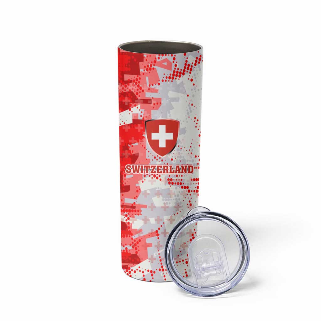 Switzerland Flag Skinny Tumbler with Camo Red White Sportswear with Swiss Cross Shield - Wonder Print Shop