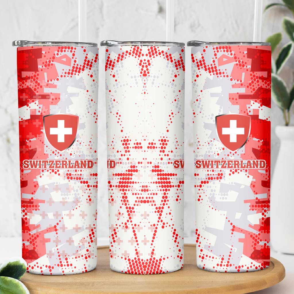 Switzerland Flag Skinny Tumbler with Camo Red White Sportswear with Swiss Cross Shield - Wonder Print Shop