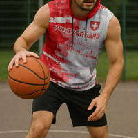 Switzerland Flag Sleeveless Hoodie with Camo Red White Sportswear with Swiss Cross Shield - Wonder Print Shop