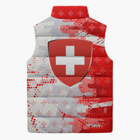Switzerland Flag Sleeveless Puffer Jacket with Camo Red White Sportswear with Swiss Cross Shield - Wonder Print Shop