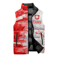 Switzerland Flag Sleeveless Puffer Jacket with Camo Red White Sportswear with Swiss Cross Shield - Wonder Print Shop