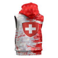 Switzerland Flag Sleeveless Zip Hoodie with Camo Red White Sportswear with Swiss Cross Shield - Wonder Print Shop