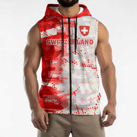 Switzerland Flag Sleeveless Zip Hoodie with Camo Red White Sportswear with Swiss Cross Shield - Wonder Print Shop