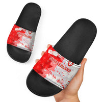 Switzerland Flag Slide Sandals with Camo Red White Sportswear with Swiss Cross Shield - Wonder Print Shop