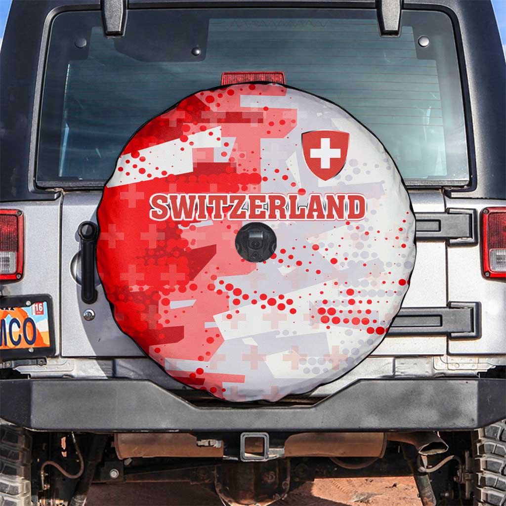 Switzerland Flag Spare Tire Cover with Camo Red White Sportswear with Swiss Cross Shield - Wonder Print Shop