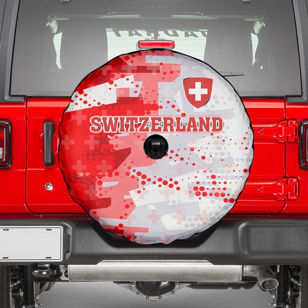 Switzerland Flag Spare Tire Cover with Camo Red White Sportswear with Swiss Cross Shield - Wonder Print Shop