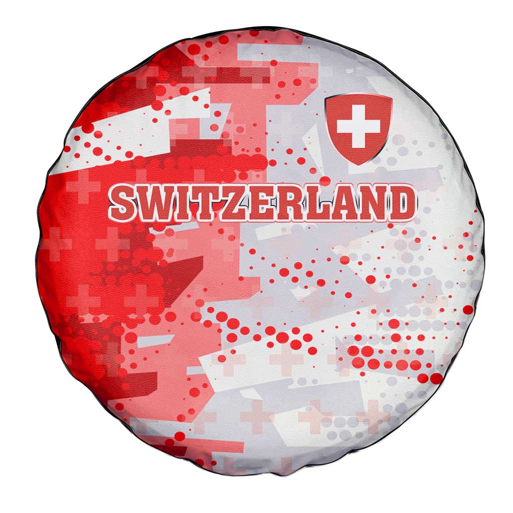 Switzerland Flag Spare Tire Cover with Camo Red White Sportswear with Swiss Cross Shield - Wonder Print Shop