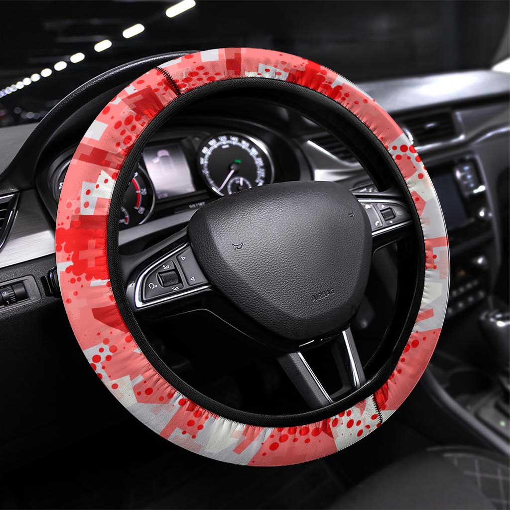 Switzerland Flag Steering Wheel Cover with Camo Red White Sportswear with Swiss Cross Shield - Wonder Print Shop
