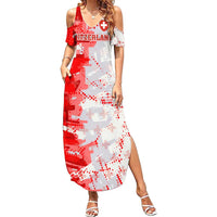 Switzerland Flag Summer Maxi Dress with Camo Red White Sportswear with Swiss Cross Shield - Wonder Print Shop