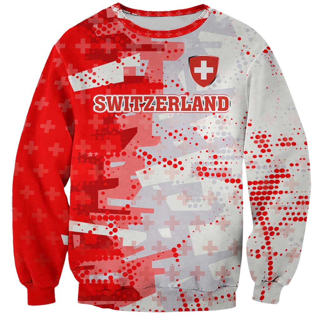 Switzerland Flag Sweatshirt with Camo Red White Sportswear with Swiss Cross Shield - Wonder Print Shop