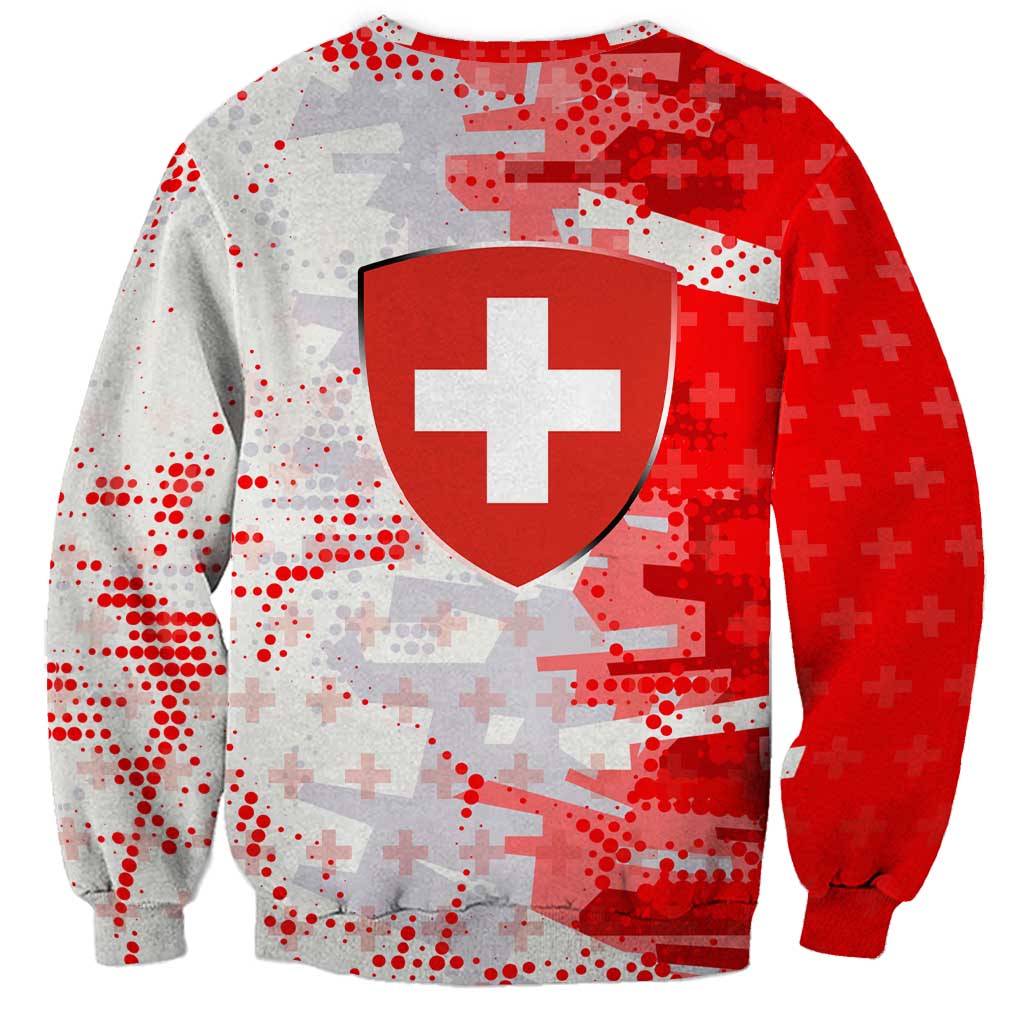 Switzerland Flag Sweatshirt with Camo Red White Sportswear with Swiss Cross Shield - Wonder Print Shop