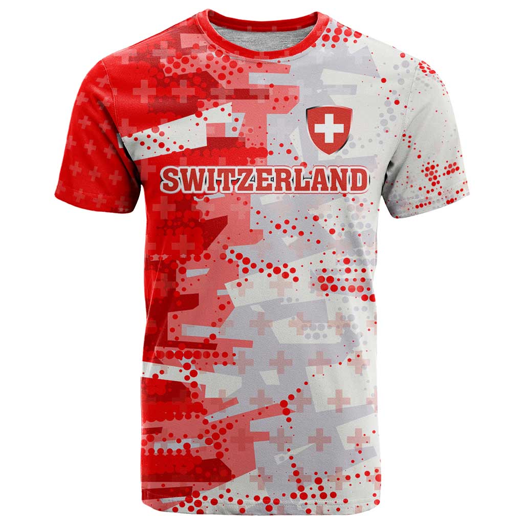 Switzerland Flag T Shirt with Camo Red White Sportswear with Swiss Cross Shield - Wonder Print Shop
