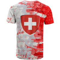 Switzerland Flag T Shirt with Camo Red White Sportswear with Swiss Cross Shield - Wonder Print Shop